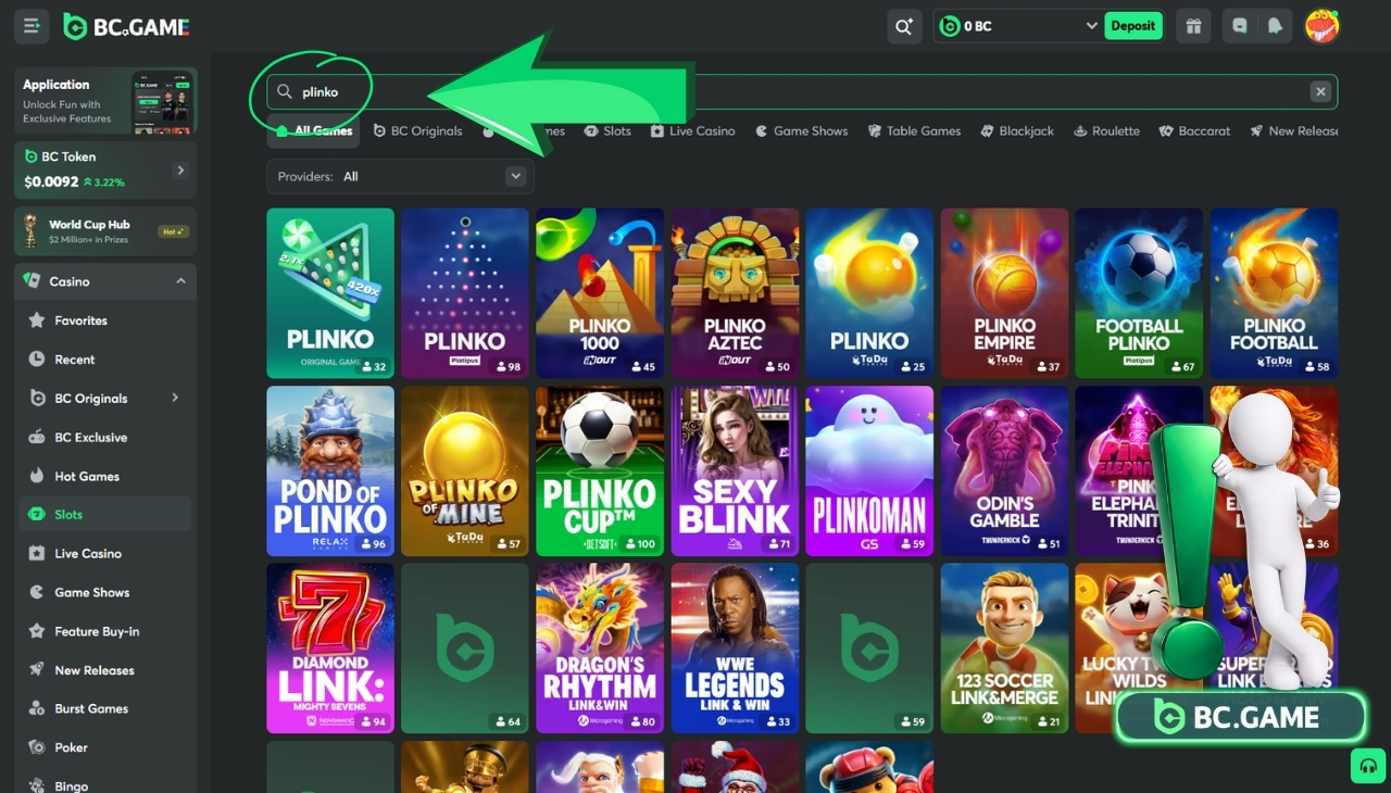 How to find all Plinko games on the BC Game